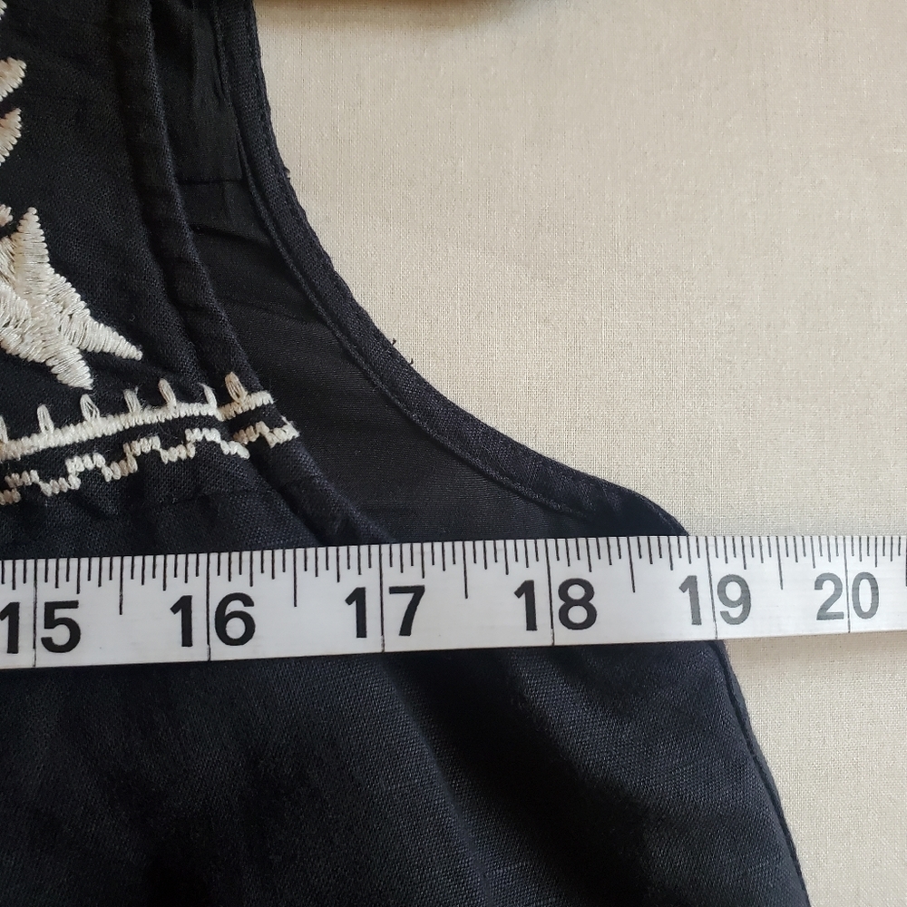 J. Crew Linen Blend Black Dress Embroidered Floral Boho Size Small Made … - Picture 8 of 11